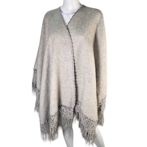 Alpaca Ruana Grey 100% Peruana Grey Wrap Handmade Woven Free Size