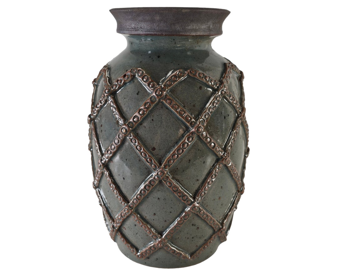 Mid Century Studio Art Pottery Vase: Green Iridescent Glaze, 10.5" - Etsy