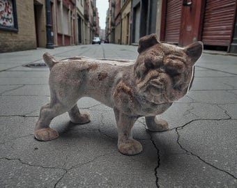 Gietijzeren staande Bulldog Bank vintage zware deurstopper sculptuur beeldje 8,75 inch
