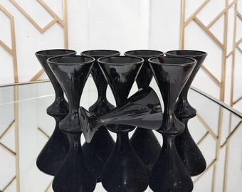 Vintage La Rochère Fidji Black Amethyst Pressed Glass Goblets Set of 8 France