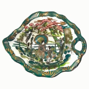 Japanese Plate, Geisha Leaf Dish, Green Gold Dish, Porcelain Plate