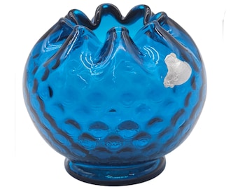 Vintage Fenton Jamestown Blue Optic Glass Rose Bowl – Collectible Décor