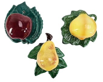 Vintage Ceramic Fruit Wall Pockets: Mid-Century Whimsical Decor, Set of 3