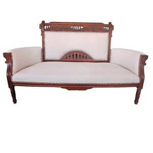 Antique Eastlake Settee, Era Aesthetic White Settee, White Linen Sofa, Settee Furniture