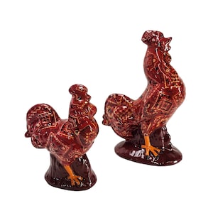 Vintage Red Bandana Chicken, Rooster Figure, Red Ceramic Hen, Chick Farmhouse Figurine