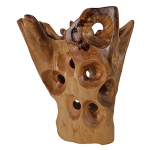 Teak Root Vase: Coastal Sculpture, Blooming Rootstock
