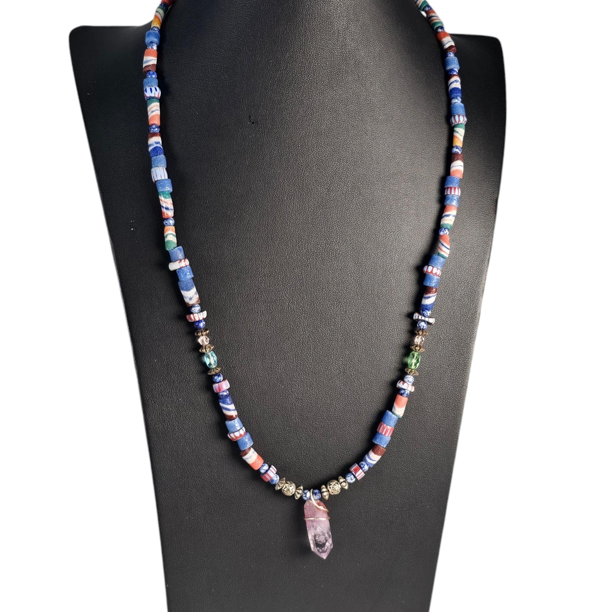 VTG アフリカン トレード ビーズ ネックレス パープル ストーン