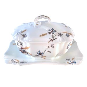 Haviland & Co. Schleiger 73-1  Covered Sauce Boat Limoges France Blue 8&quot; 16 oz