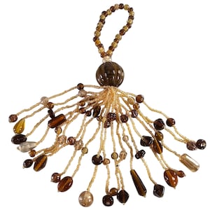 Vintage Yellow Glass Bead Tassel Tie Back Beaded  Décor Tassel 8.5&quot; L