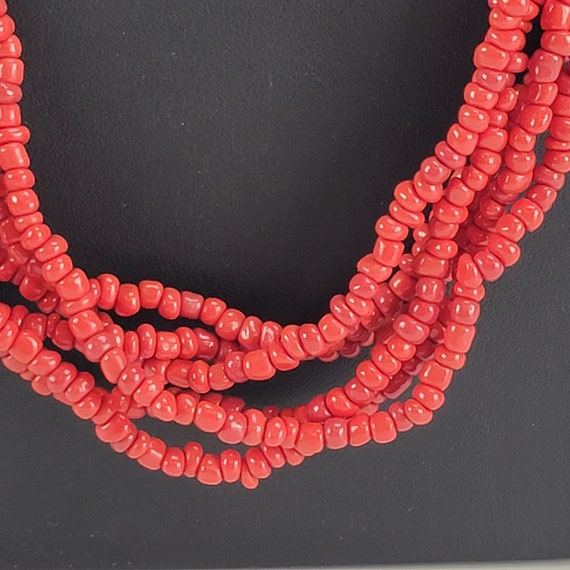 Vintage Red Multi Strand Necklace, Tribal Necklac… - image 8