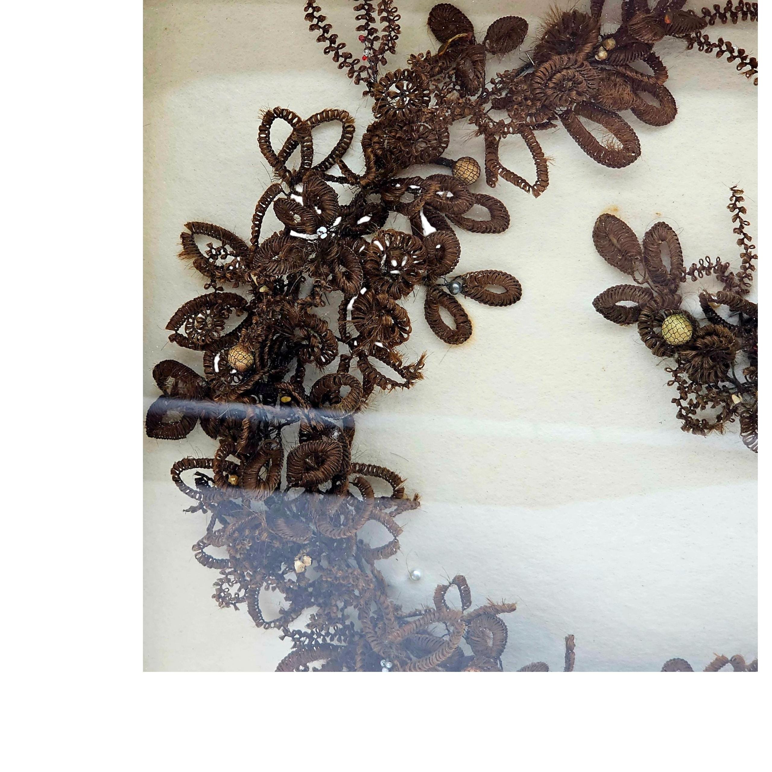 Victorian Human Hair Mourning Wreath, Antique Memento Mori
