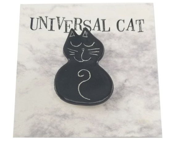 Studio Art Ceramic Black Cat Kitten Kitty, Brooch… - image 1