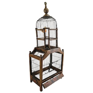 Antique Large Bird Cage, French Brown Cage, Bird Cage, Wood Bird House