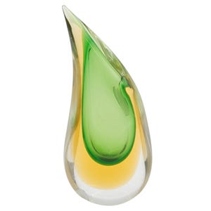 Vintage Luigi Onesto Oggetti Murano Sommerso Teardrop Art Glasvase Grün Bernstein Dekor