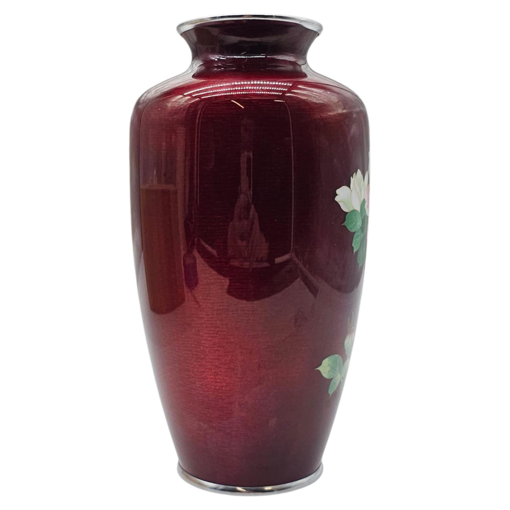 安藤十兵衛 銘 七宝焼 花瓶 牡丹 花 鳩血 赤 箱付き 10インチ - Etsy 日本