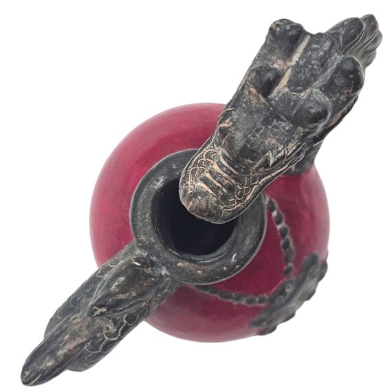 ヴィンテージの中国製赤龍花瓶：福のシンボル、ブルース・リーの装飾