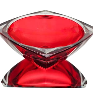VTG Waterford Metra Ruby Red Cut Crystal Bowl Signed Modernist Ireland 9.75”