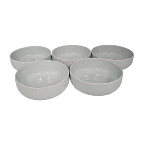 Vintage Korean Celadon Bowls: 5-Piece Set, Grape Leaf Relief