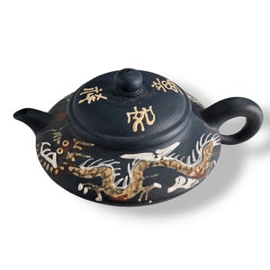 Vintage Chinese Teapot, Yixing Dragon Teapot, Blue Teapot, Ceramic Handmade Teapot, 1980&#39;s Teapot