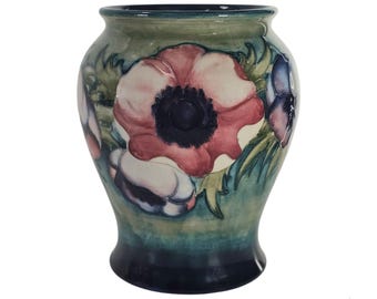 MCM William Moorcroft Anemone Vase: Hand-painted English Art