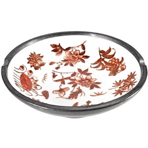 Vintage Porcelain Ashtray, Pewter Ashtray, Trinket Dish, Floral Ashtray, Mid Century Ashtray