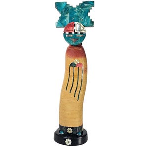 Pedro Jimenez Blue Elk Carved Gemstone Raincloud Kachina Doll Sculpture 18&quot;