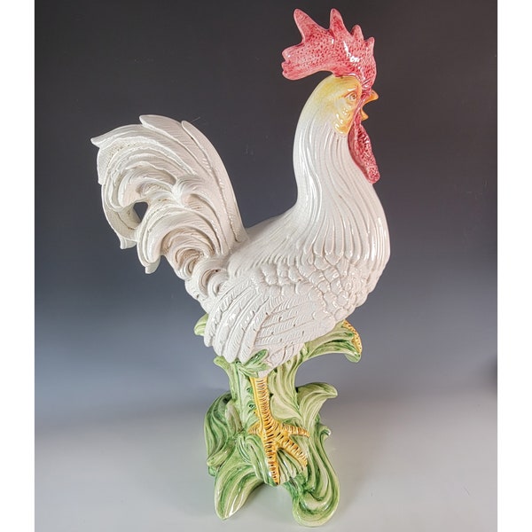 Monumental Italian Farm Rooster Ceramic Decorative Hand Painted Huge 28"