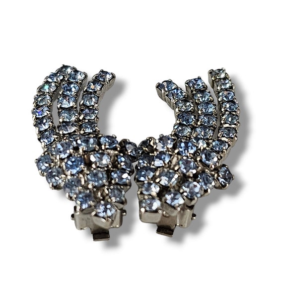 Vintage La Rey Earrings, Blue Rhinestone Earrings… - image 3