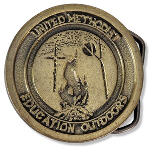 Vintage United Methodist Belt Buckle, Education Outdoors Buckles, Brass Belt Buckle 1980's