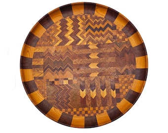 Handgefertigte Segmentierte Holzschale Drehmaschine Geometrisches Design Vintage Handwerker Inlay 11.5 ”Organic Modern Décor
