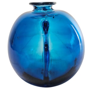 Vintage Blue Art Glass Vase: Hand-Blown Ikebana Vessel, Modern Home Decor