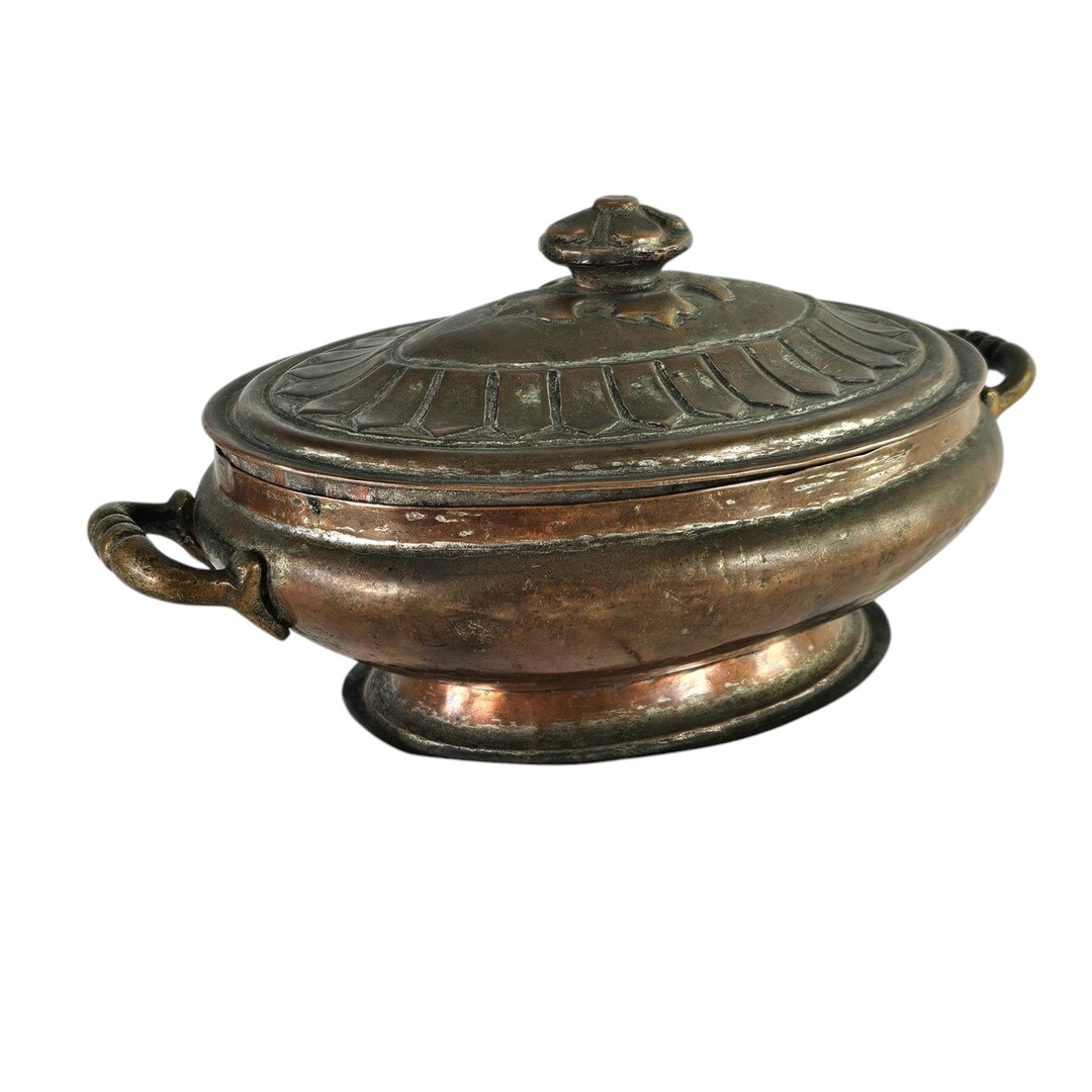 Vintage Kashmiri Tinned Copper Rice Bowl With Lid Serving Bowl Brass ...