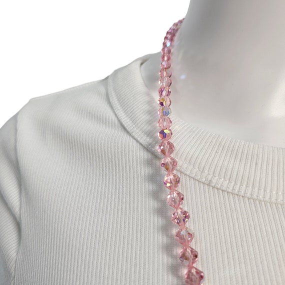Vintage Pink Crystal Necklace, Faceted Graduated … - image 9