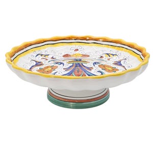Deruta Il Bargello Hand Painted Italian Pottery Raffaelesco Raised Fruit Pedestal Bowl 10.375”