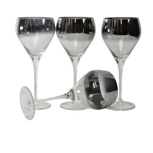 Vintage Ombre Silver Overlay Wine Glasses, Dorothy Thorpe Style Silver Wine Glasses, Modern Wine Glass, Set of Wine Glasses