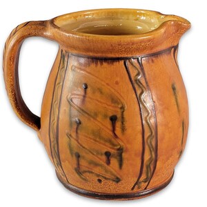 Vintage Ceramic German Pitcher, Glazed Gold Pitcher, Handmade Pitcher, Mid Century Pitcher, Signed Pitcher