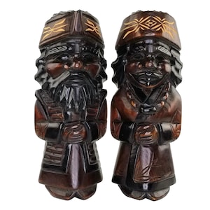 Vintage Pair of Japanese Ainu Wooden Carved Figures, Man & Woman Sculpture, Home Décor