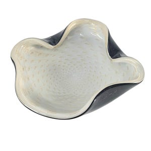 Vintage Alfred Barbini Murano Bullicante Bowl Aventurine Bubble White Black 8.25&quot;
