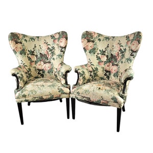 American Butterfly Chairs, Wing Back Arm Chairs, Floral Pair Arm Chairs Original