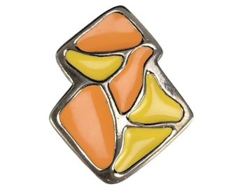 Modernist Abstract Retro 1960's Enamel Pendant Orange,Yellow Mod Groovy
