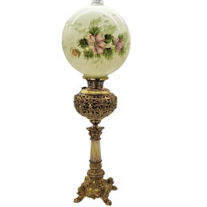 Antique Bradley & Hubbard Banquet Lamp - Oil to Electric Conversion with Painted Globe