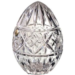 Bohemian Czech Paperweight, Large Clear Crystal Egg Paper weight, Vintage Paperweight Mint  5.5&quot;