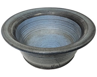 Mid Century Bowl, Studio Pottery Bowl, Centerpiece Stoneware Bowl, Blue Stoneware Bowl