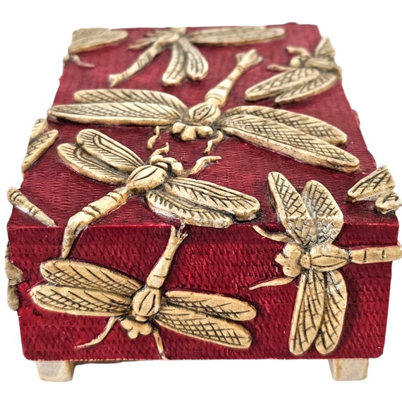 Vintage Carved Soapstone Box, Dragonfly Trinket B… - image 5