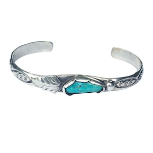 Vintage L Platero Navajo Cuff Bracelet Sterling Silver and Turquoise Signed 6.25&quot; Southwest Jewelry