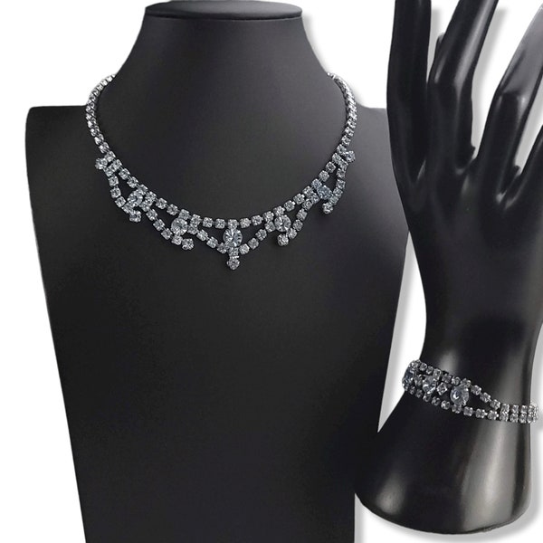 Vintage Weiss Necklace & Bracelet Set, Stunning Jewelry, Women Jewelry, Blue Topaz Rhinestones, Classic Jewelry