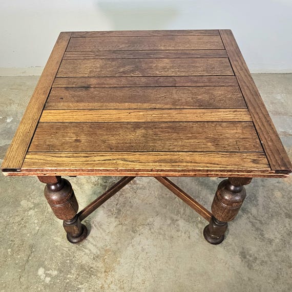 Antique 1930's Oak Jacobean Revival Drop Leaf Dining Table