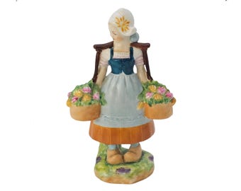 Vintage Royal Worcester Porcelain Figurine: Dutch Girl with Tulips, Hand-Painted Folk Costume 5.5"