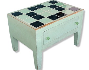 Vintage Handmade Small Green Side Table, End Table, Nightstand Rustic Table, Farmhouse Chic Table