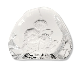 Presse-papiers Capredoni Darington, presse-papiers en cristal gravé, figurine chrysanthème 2,5"